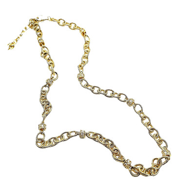 Nachlass FAS 925 Sterling Silber Gold vergoldet Kristall strukturiert Bahnhofskette Vintage