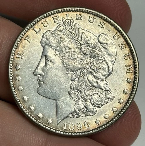 XF/AU 1896-P Morgan Silver Dollar, U.S. $1 Coin Nice Rim Toning