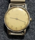 Vintage Timex Mechanical Watch Parts Repair Not Running Cream Dial Stretch Band