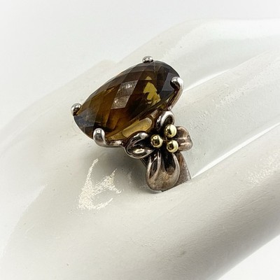 Ann King Ring Sterling Silver 18k Yellow Gold Flower Smoky Quartz Size 9 Floral