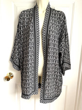 Max Studio Shirt Cardigan Kimono Top Open Front size Large Black White Bohemian
