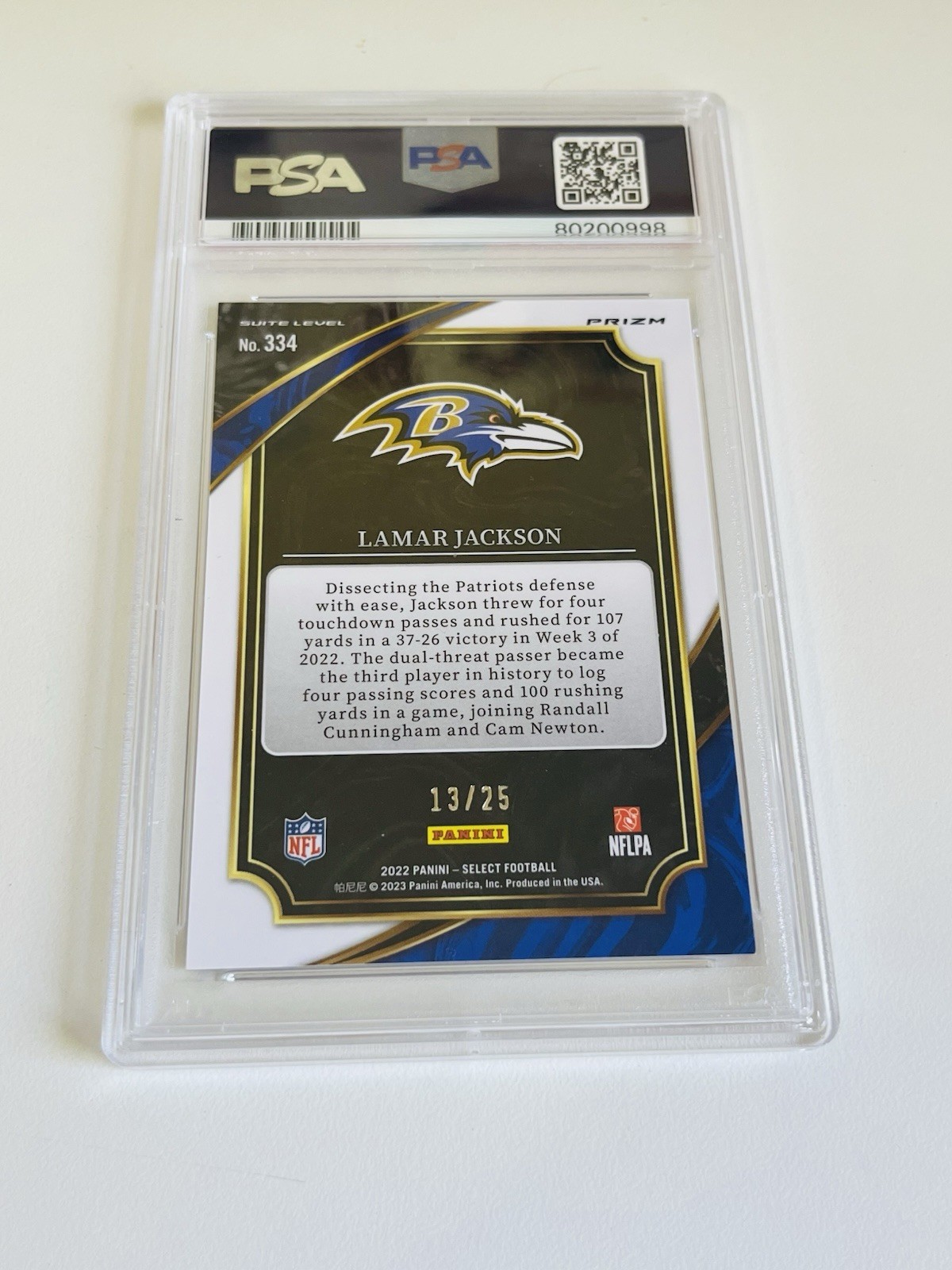 2022 Select Lamar Jackson🔥Tie-Dye Prizm #/25 Suite Level PSA 9 POP 5 One Higher view 2