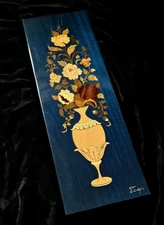 Vintage Italian Wood Inlay Floral Wall Art Plaques Marquetry Italian MCM