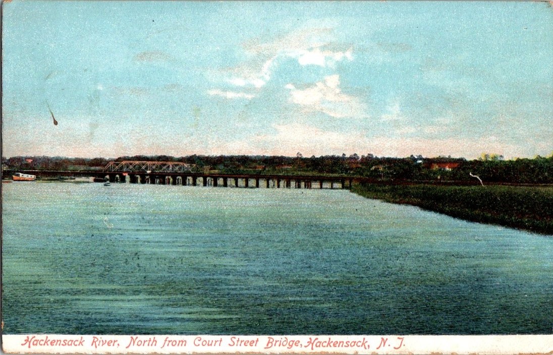 Vintage Hackensack River North View from Court Street Bridge Postcard