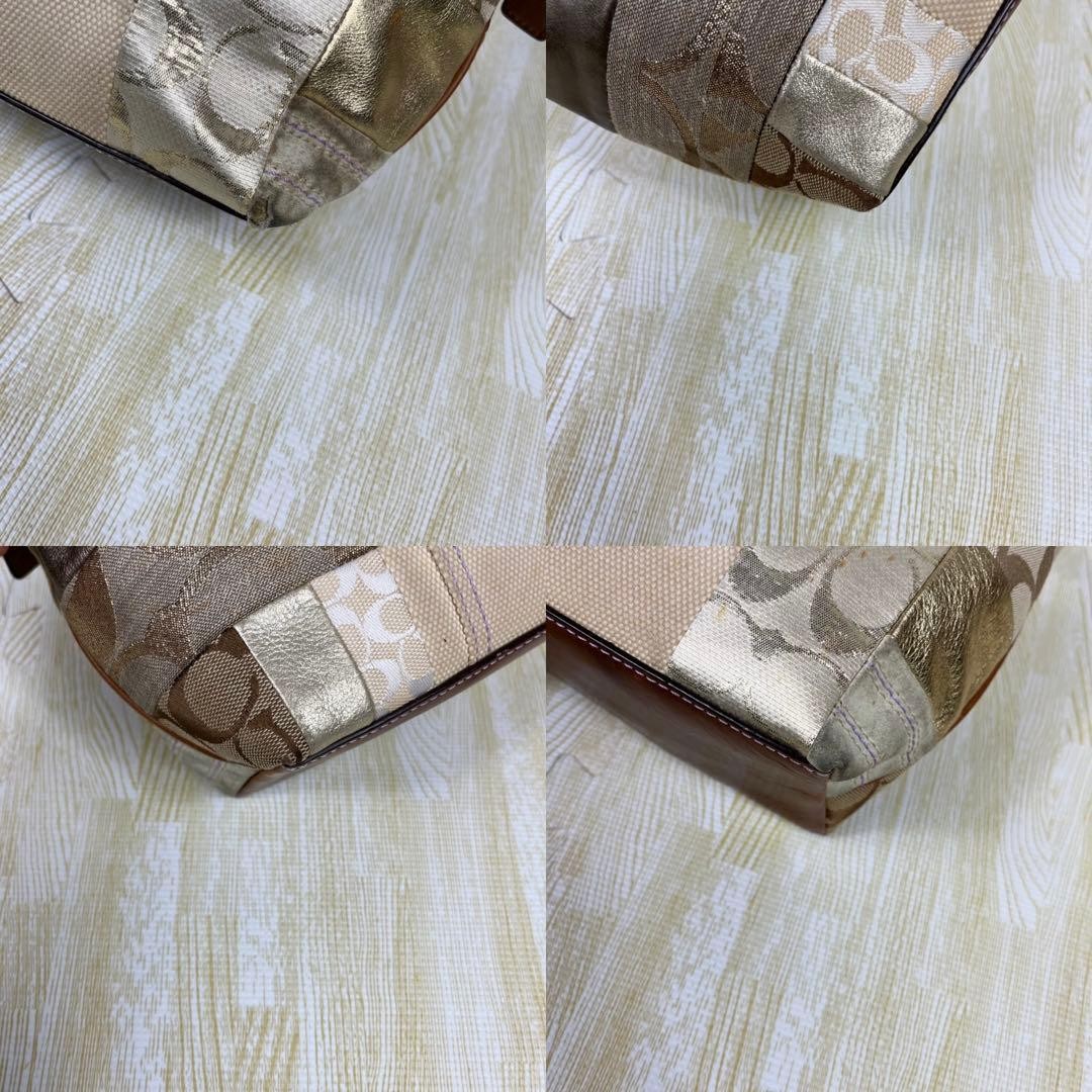 COACH Patchwork Accessory Pouch Handbag Beige Can… - image 15