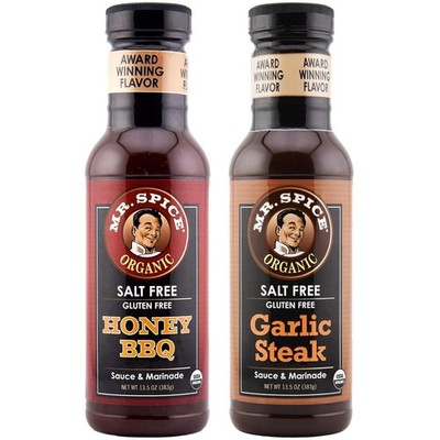 Mr. Spice Organic Honey BBQ & Garlic Steak Sauce, Low Sodium Sauces (5 mg & 0 mg