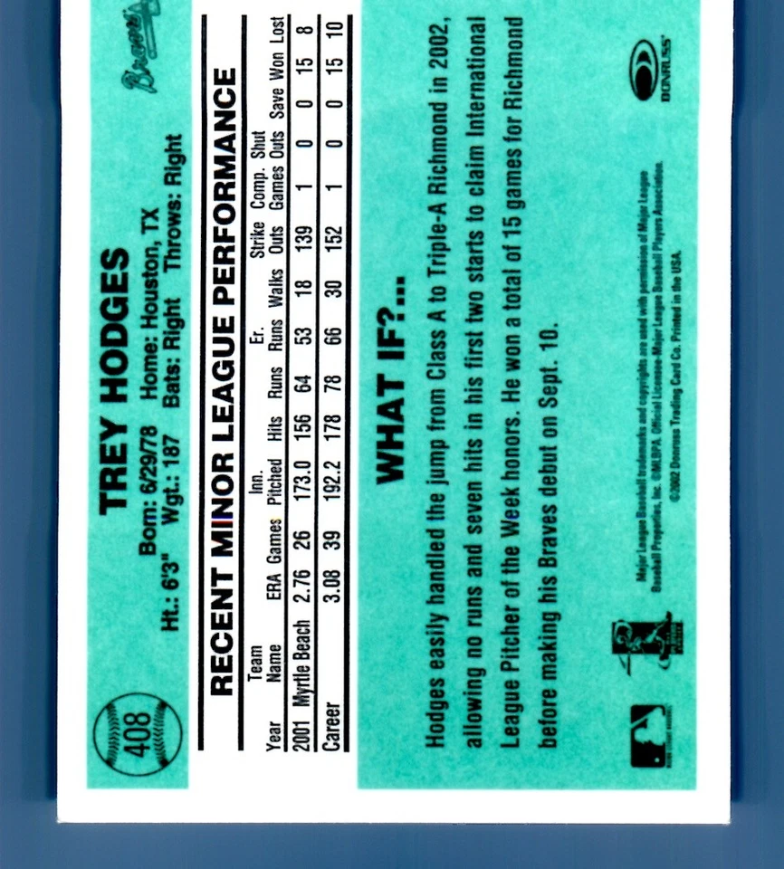 Trey Hodges #408 Baseball Donruss - Image 2 of 2