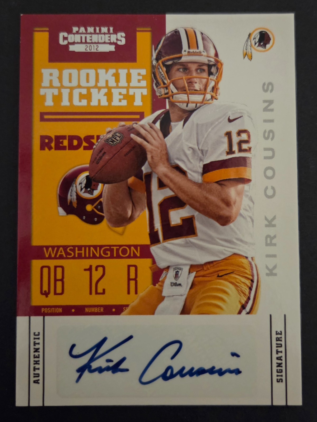 2012 Panini Contenders Kirk Cousins Rookie Ticket Autograph Redskins Falcons