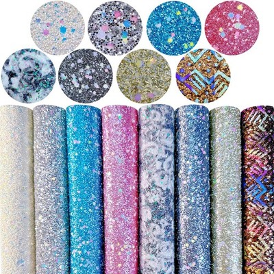 Sparkly Contrast Color Chunky Glitter Faux Leather Sheets 8 x 12 inch Shiny M...