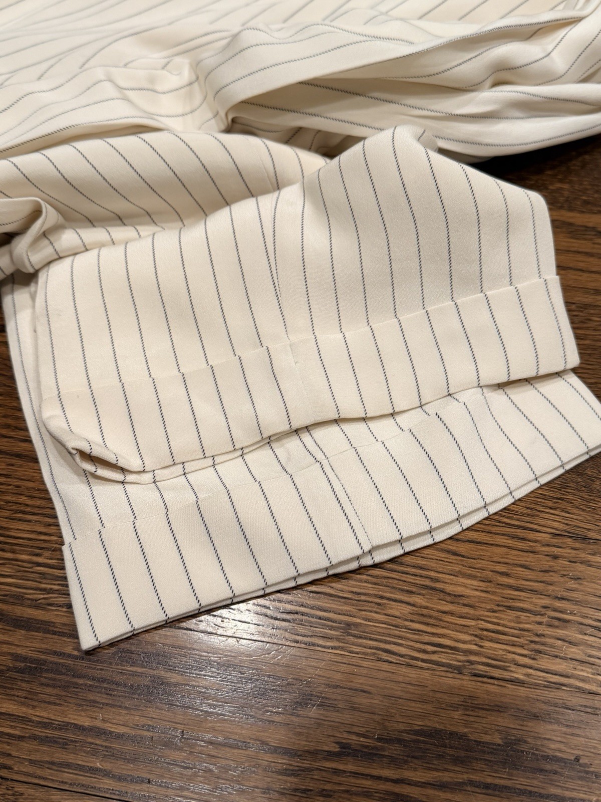 Lauren Ralph Lauren 100% Silk White Blue Pinstripe Dress Pants 14 Cuffed Lined thumbnail 6