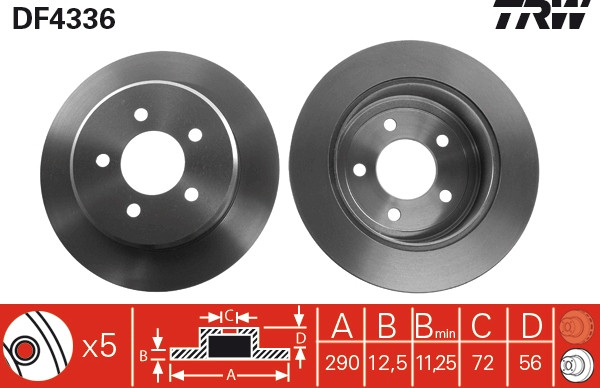 Disque de frein DF4336 TRW pour roues de voitures Chrysler et Dodge - Paire de disques avant
