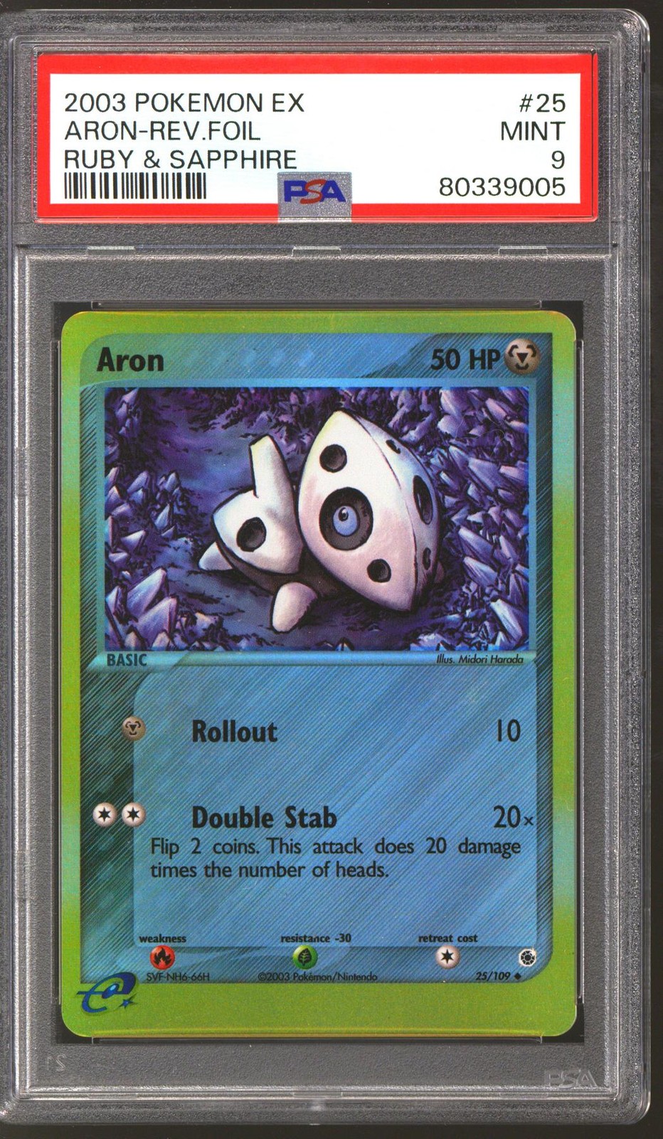 Pokemon Ruby & Sapphire Reverse Holo Foil Aron 25/109 PSA 9