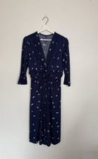 Seraphine Size 10 Maternity Dress Navy & White 3/4 Sleeve V Neck Knee Length