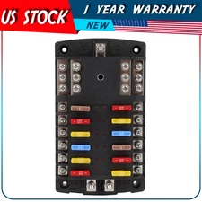 Waterproof 12-Way Fuse Block Holder Box With LED Indicator Negative For Car Boat
