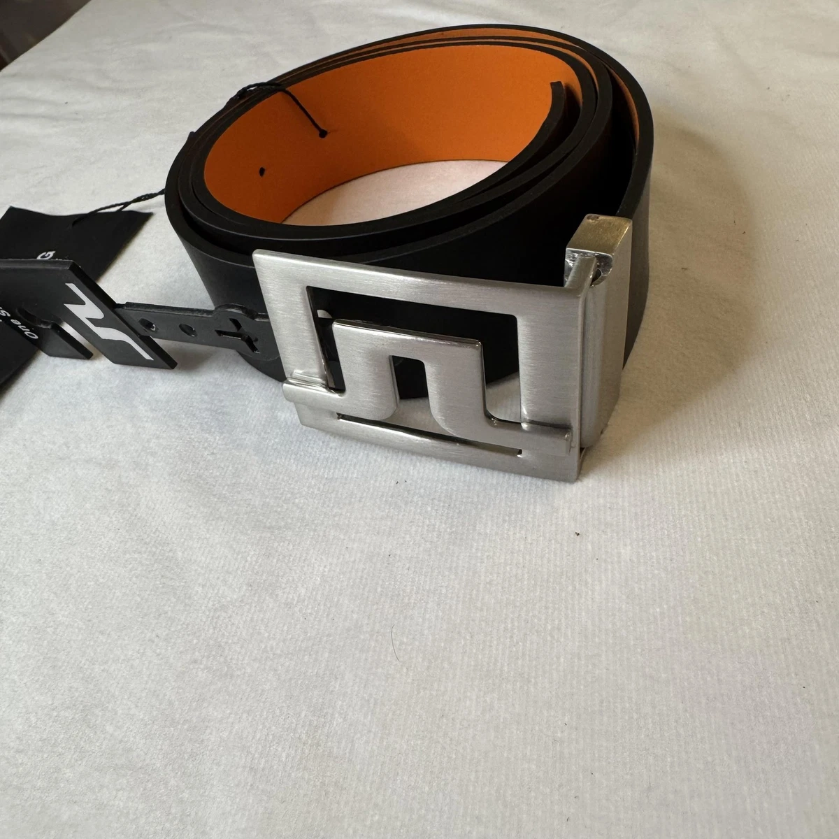 J Lindeberg Golf Belt Men\'s Silver Buckle Striped Elastic Leather Trim Size 38 Berry Elastic Belt / White – J.Lindeberg main image 2