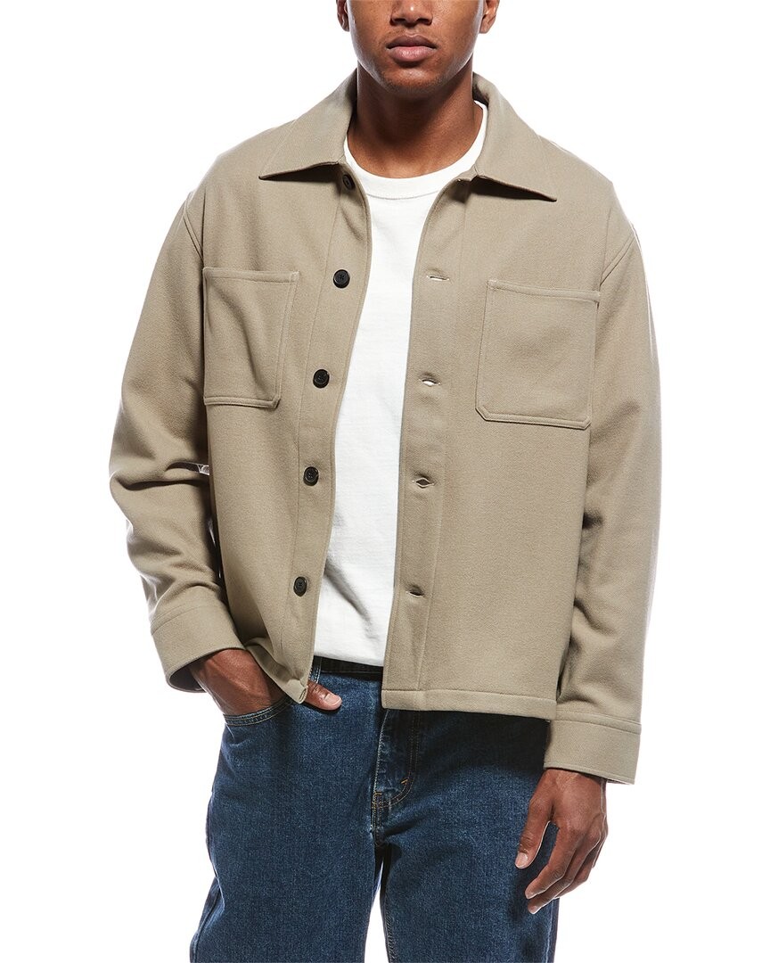 Джинсовая рубашка с воротником-стойкой из полушерстяной ткани в рамку, мужская Бежевая M