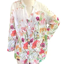 Pure Energy Button-Down Blouse Cotton Floral Print Plus Sz 1 # 66M