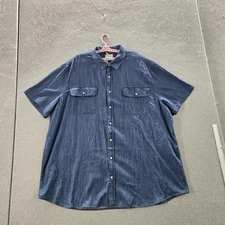 Mutual Weave Men Button Up Shirt 3XLT Blue Short Sleeve Denim NWT