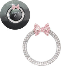 Pink Bow Car Accessories,Bow Tie Engine Start Button Ring,Bling Girly Silver Rhi