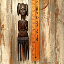 Vintage African Tribal Wooden Hair Comb Hand Carved Head Top Hardwood