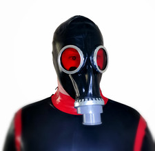 Black Rubber Gas Mask With Red Devil Lenses BDSM