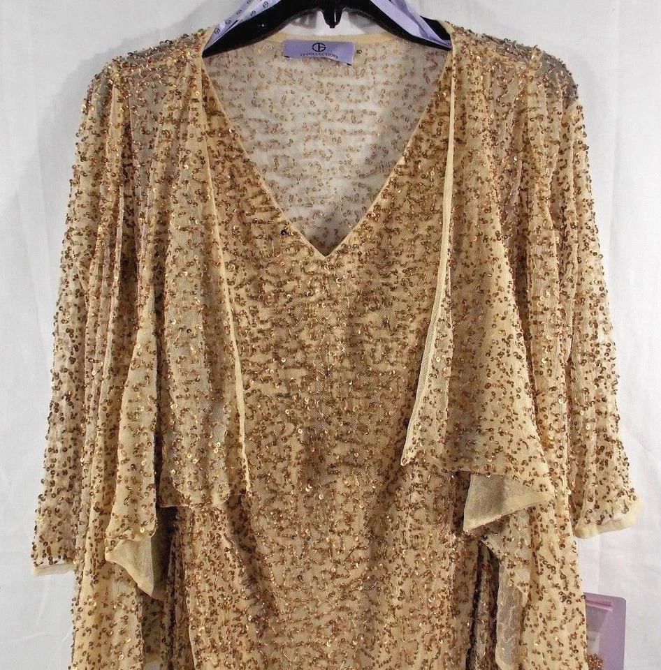  JS COLLECTIONS LIGHT GOLD FORMAL DRESS/SIZE 6 /MODELE/OVERLAY/LACE NWT - Image 4 of 4