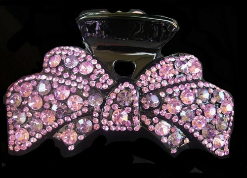 New Amethyst 4 1/2'' Crystal Bow Hair Claw Clip