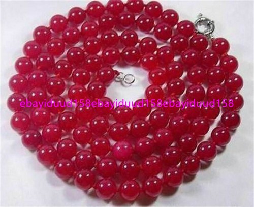Fashion 8mm Natural Red Jade Gemstone Round Beads Necklace 36" AAA - Picture 5 of 12