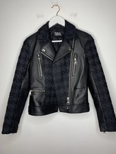 New Karl Lagerfeld Black Leather Studded Biker Motorcycle Jacket “sample” Eu34
