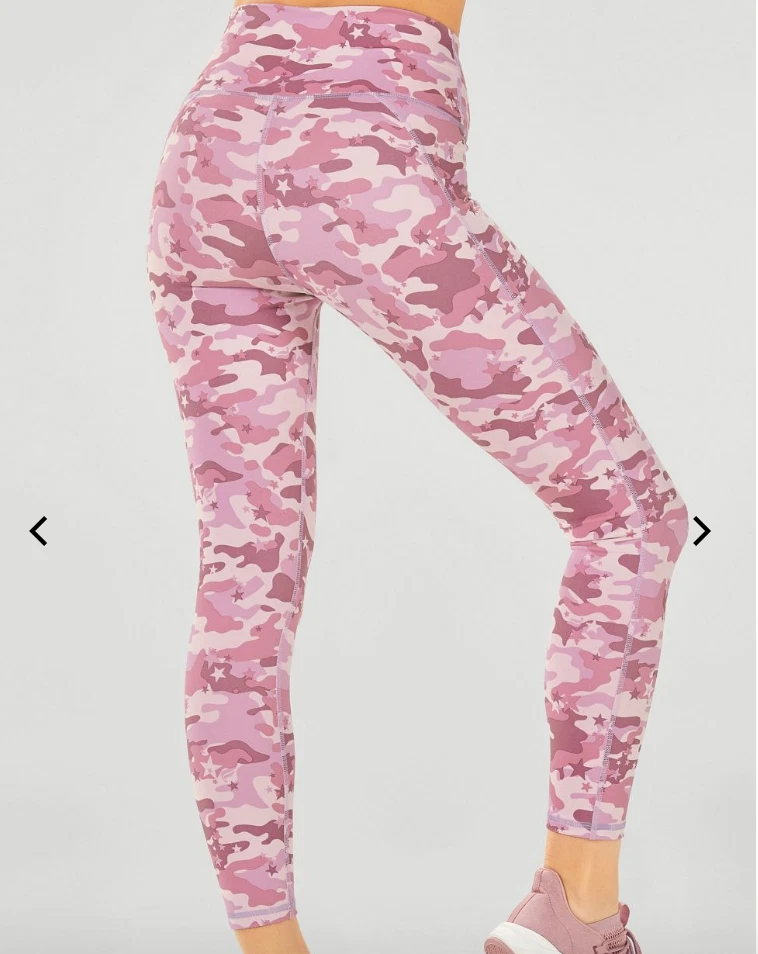 Fabletics Mid Rise Printed Pink Shimmer Camo Powerhold Leggings Yoga pants  Small