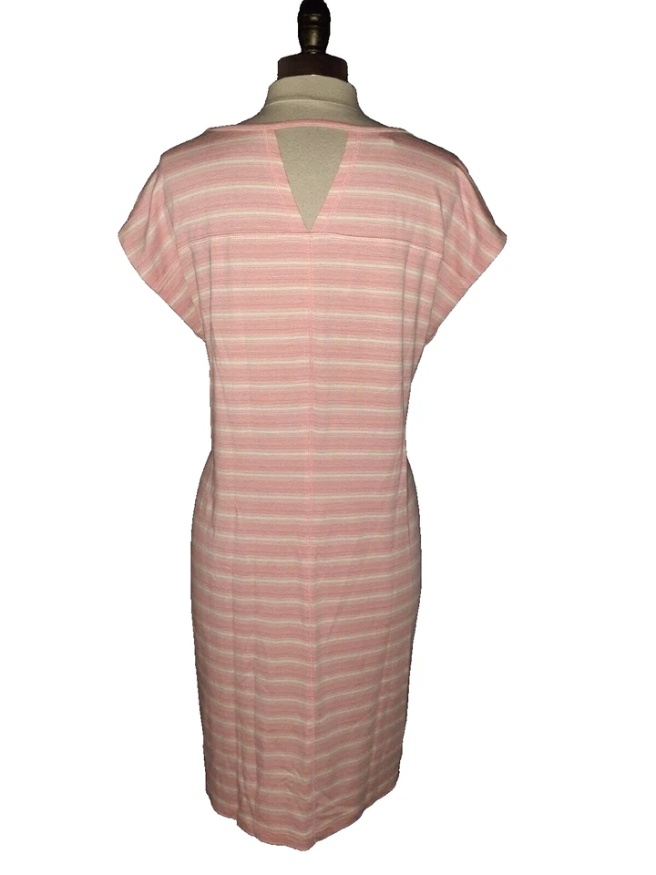 TALBOTS Plus Size 1X Sheath Dress Pink White Stripes Cap Sleeve French Terry - Image 4 of 4