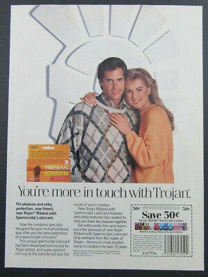 1989 TROJAN Brand Latex Condom 50c Coupon Full Page Magazine Ad | eBay
