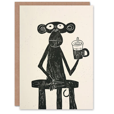 Geburtstagskarte Cartoon Affe Schimpanse trinkt Eiskaffee