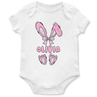 Personalisierter Ostern Strampler für Baby Mädchen rosa Häschen Weste Eiersuche Outfit