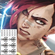 Anime Arcane  league of Legends Vi Enforcer Cosplay Temporary Tattoo Stickers 2Pc