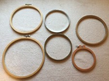 Collection Group Of Vintage Embroidery Hoops Wood, PlastIc  Metal 6 Craft Frame