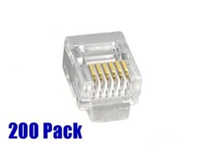 200 Pack RJ12 6P6C Telephone Line Plug Connector Stranded Flat Wire Cable Gold