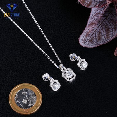 2.038 TCW Round Cut Moissanite Diamond Pendant & Earring 10K White Gold Labstone