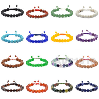 10mm Natural Gemstone Bracelets Healing Power Crystal Macrame Adjustable 7''-9 ''