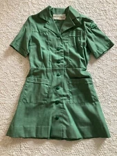VINTAGE 1960’S GSA GIRL SCOUT UNIFORM SHIRT DRESS PATCH POCKETS USA SZ 6 BUTTON
