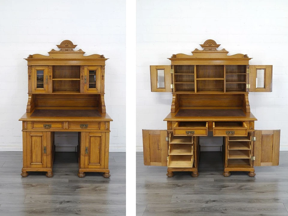 Aufsatz-Schreibtisch Schreibtisch Gründerzeit um 1880 Eiche B: 119 cm (10532) - Bild 2 von 4