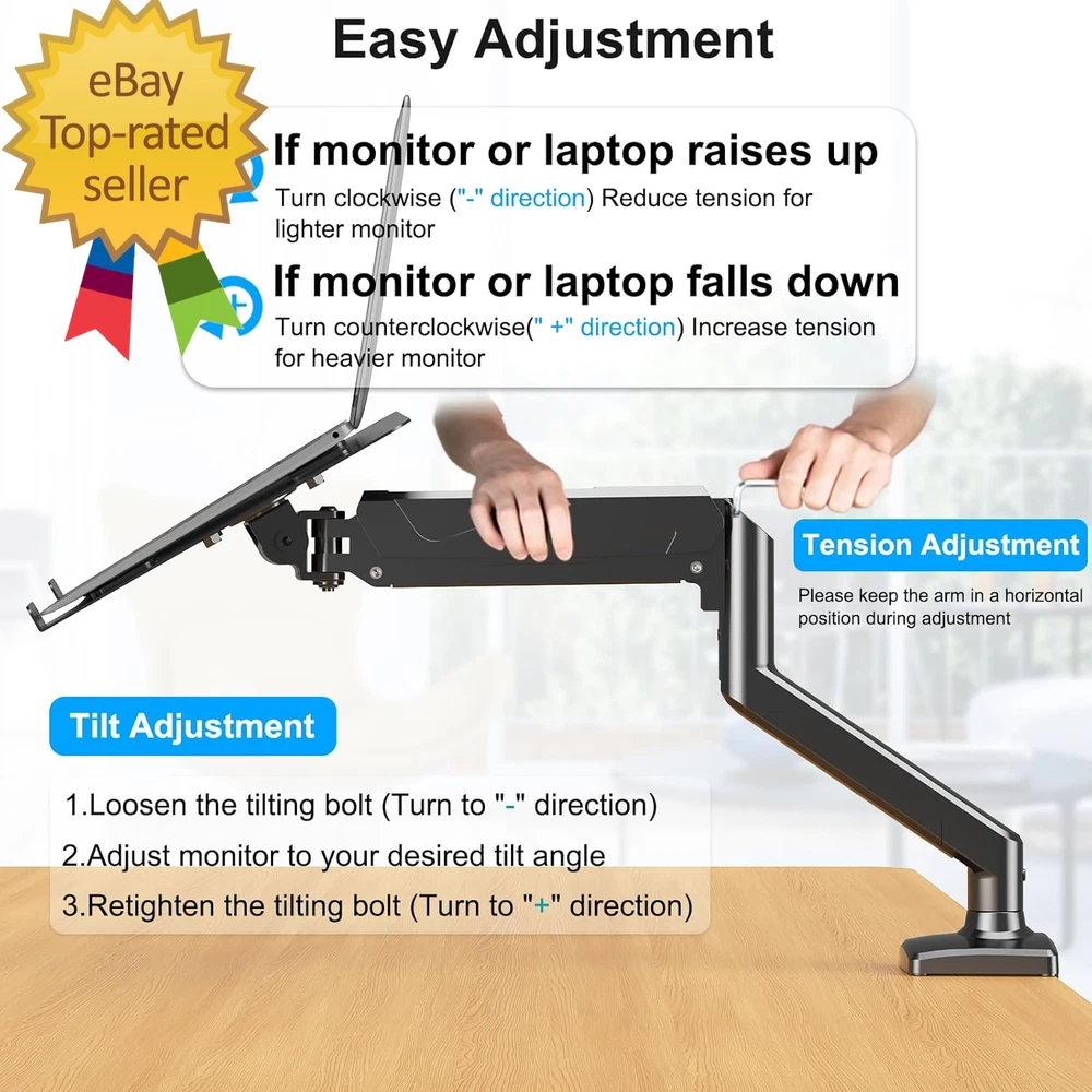2-in-1 Gas Spring Laptop Stand Desk Mount for Monitor and Laptop