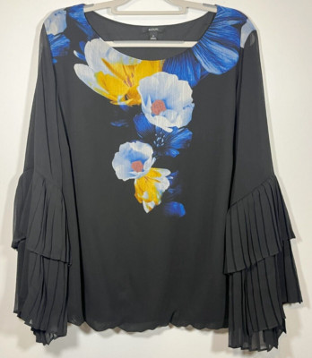 Alfani Womens Size 3X Pleat Sleeve Pullover Blouse Flare Sleeves Floral Patter