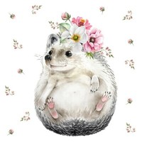 20 Servietten Sweet Hedgehog Igel Blumenkranz Tiere Natur Weiß Rosa Deko 33X33Cm