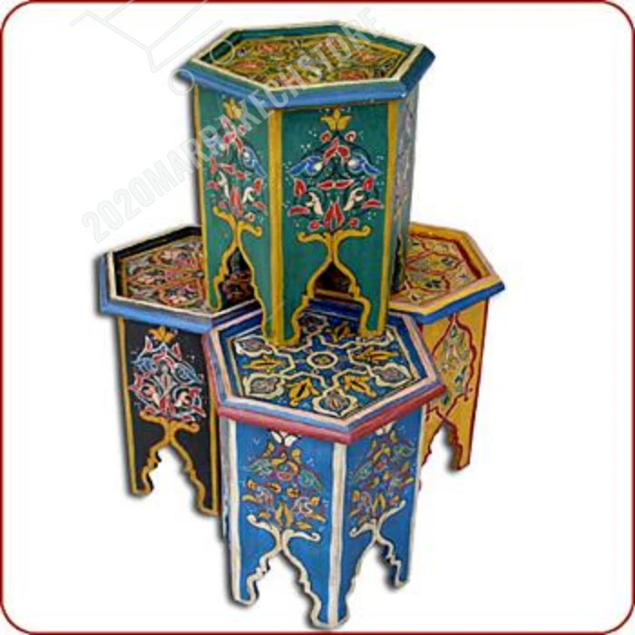 Moroccan hand-painted side table with Moorish designs,furniture living room Home - Image 3 of 4