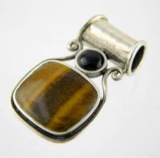 C SX Sterling Silver Tiger Eye and Black Onyx Slide Pendant 925 10g 1.5 Inches