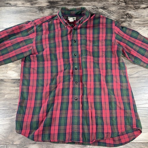 Lumberjack LL Bean flanella uomo grande scozzese a quadri rosso verde con bottoni cabina - Foto 2 di 13
