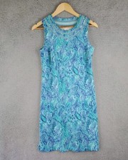 Talbots Petites Paisley Stretch Sleeveless Blue Dress Sz P See Measurements