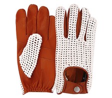 Classic English Leather Driving Gloves Crochet String Back Chauffeur Vintage men
