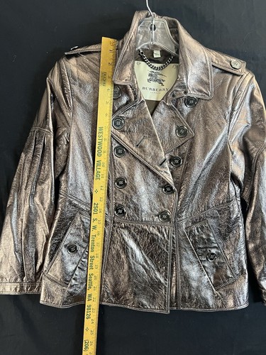Burberry Lambskin Leather Metallic Short Trench Coat Jacket Womens US 6 Slim Fit - Picture 19 of 21